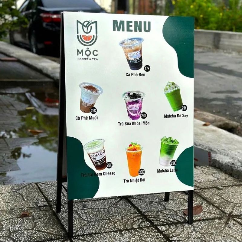 Bảng hiệu đứng l&agrave;m menu cho qu&aacute;n cafe, tr&agrave; sữa