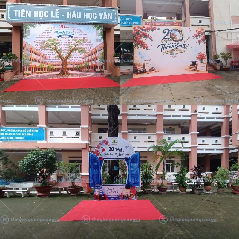 Ho&agrave;n th&agrave;nh thi c&ocirc;ng backdrop Trường Nguyễn Hữu Hu&acirc;n