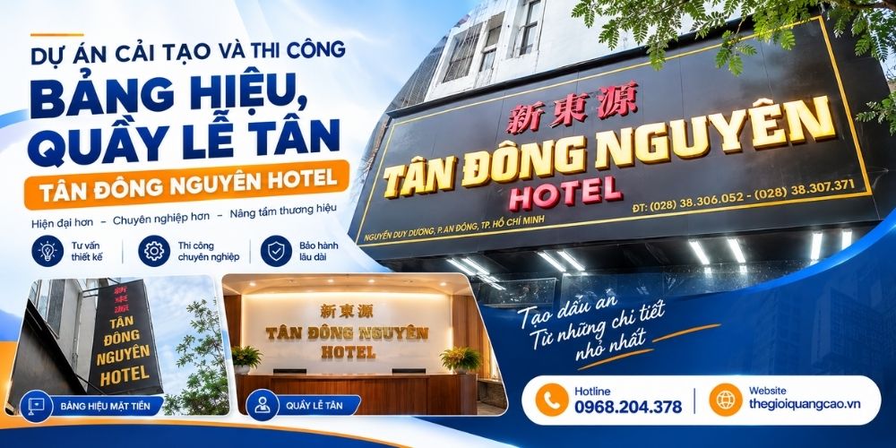 Dự &Aacute;n Cải Tạo V&agrave; Thi C&ocirc;ng Bảng Hiệu, Quầy Lễ T&acirc;n T&acirc;n Đ&ocirc;ng Nguy&ecirc;n Hotel
