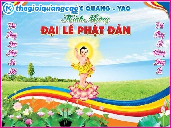 Mẫu backdrop Phật Đản bằng bạt Hiflex