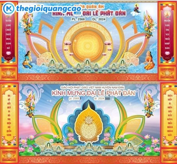  Mẫu backdrop Phật Đản sen vàng sang trọng 