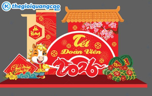 Mẫu backdrop tết trung b&agrave;y trong văn ph&ograve;ng