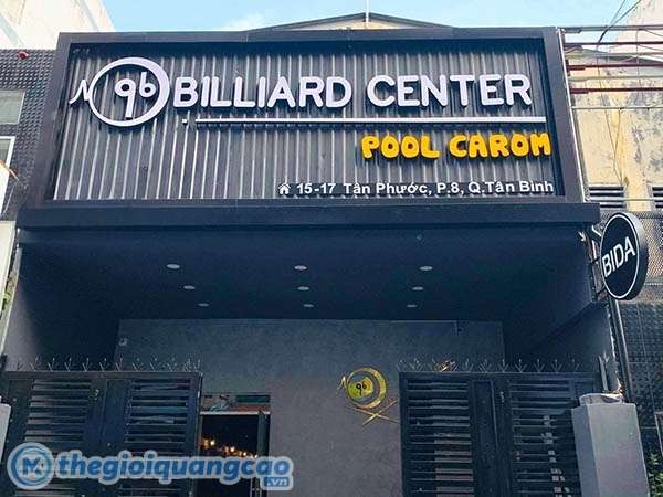 L&agrave;m bảng hiệu bida chữ nổi inox nền t&ocirc;n s&oacute;ng