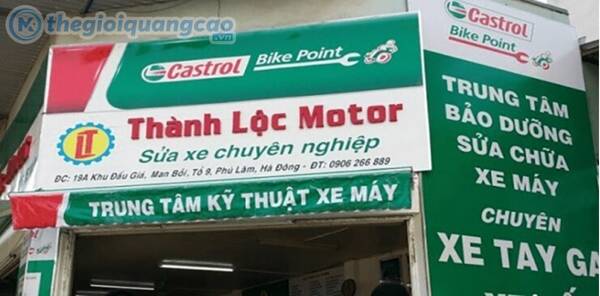Mẫu bảng hiệu sửa xe chuy&ecirc;n nghiệp nền t&ocirc;n d&aacute;n decal
